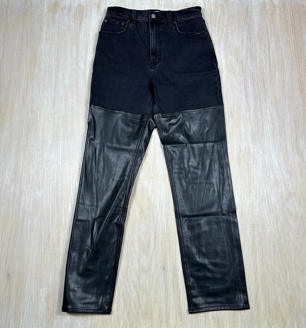 Abercrombie & Fitch 90s Straight Ultra High Rise Faux Leather Panel Jeans 27